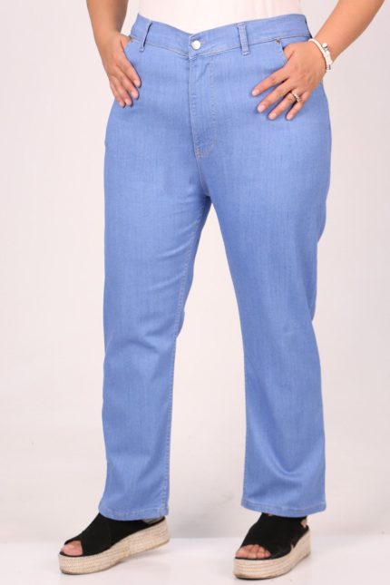 9185-2 Büyük Beden Boru Paça  Kot Pantolon - Buz Mavi