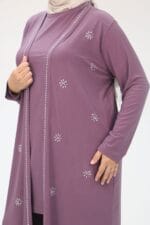 Büyük Beden Taş Baskılı Sandy Takım - Lila - 47304 - Görsel 4