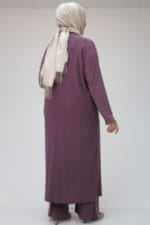 Büyük Beden Taş Baskılı Sandy Takım - Lila - 47304 - Görsel 7