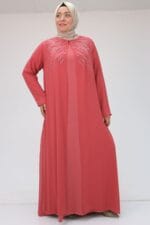 Büyük Beden Taş Baskılı Sandy - Şifon Takım - Gül Kurusu - 42020 - Görsel 5