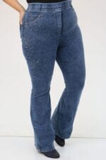 9202 Büyük Beden Beli Lastikli Taş Detaylı Kot Pantolon - Lacivert - Large Moda - Görsel 4