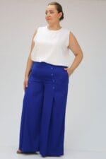Büyük Beden Düğme Detaylı Aspen Pantalon -Saks - 49009 - Görsel 4