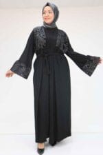 57203 Büyük Beden Sandy-Pul Payet Yelek-Elbise - Siyah - Large Moda - Görsel 6