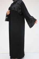 57203 Büyük Beden Sandy-Pul Payet Yelek-Elbise - Siyah - Large Moda - Görsel 5