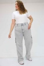 Büyük Beden Yan Cepli Kot Pantolon - Kar Yıkama Gri - 49031 - Görsel 2