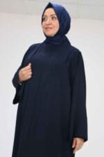 Büyük Beden Renge Renk Garni Detaylı Abaya Takım - Lacivert - 57210 - Görsel 2