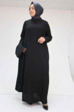 57210 Büyük Beden Renge Renk Garni Detaylı Abaya Takım - Siyah - Large Moda - Görsel 4