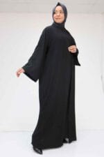 57210 Büyük Beden Renge Renk Garni Detaylı Abaya Takım - Siyah - Large Moda - Görsel 2