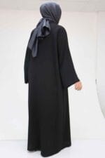 57210 Büyük Beden Renge Renk Garni Detaylı Abaya Takım - Siyah - Large Moda - Görsel 5