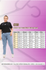 Büyük Beden Arkası Lastikli Kemerli Kot Pantolon - Antrasit - 49023 - Görsel 3