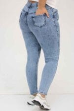 Büyük Beden Beli Lastikli Dar Paça Uzun Kot Pantolon - Kar Yıkama Mavi - 9184-11 - Görsel 5
