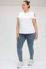 9184-11 Büyük Beden Beli Lastikli Dar Paça Uzun Kot Pantolon - Kar Yıkama Lacivert