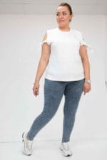 Büyük Beden Beli Lastikli Dar Paça Uzun Kot Pantolon - Kar Yıkama Lacivert - 9184-11 - Görsel 4