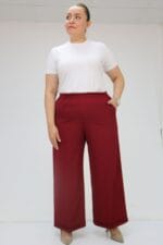 Büyük Beden Beli Lastikli Duble Paça Pantolon - Bordo - 59008 - Görsel 2