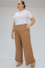 Büyük Beden Beli Lastikli Duble Paça Pantolon - Taba - 59008 - Görsel 4