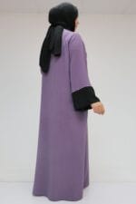 Büyük Beden Kol Garnili Etamin Abaya Ferace - Lila-Siyah - 56008 - Görsel 4
