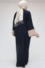 Büyük Beden Kol Garnili Etamin Abaya Ferace - Lacivert-Vizon - 56008 - Görsel 5