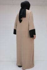 Büyük Beden Kol Garnili Etamin Abaya Ferace - Siyah-Vizon - 56008 - Görsel 5