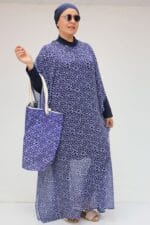 Büyük Beden Pareo - Damla Desen Saks - 1719 - Görsel 2