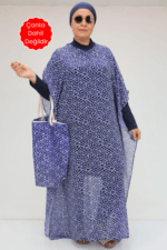 1719 Büyük Beden Pareo - Damla Desen Saks