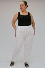 Büyük Beden Beli Lastikli Müslin Dar Paça Pantolon - Beyaz - 59020 - Görsel 2