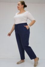 Büyük Beden Beli Lastikli Müslin Dar Paça Pantolon - Lacivert - 59020 - Görsel 2
