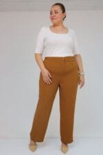 Büyük Beden Beli Düğmeli Krep Pantolon - Hardal - 59016 - Görsel 4