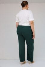 Büyük Beden Beli Düğmeli Krep Pantolon - Zümrüt - 59016 - Görsel 5