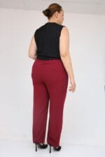 Büyük Beden Beli Düğmeli Krep Pantolon - Bordo - 59016 - Görsel 5