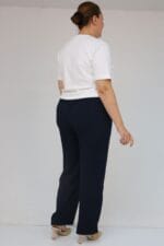 Büyük Beden Beli Düğmeli Krep Pantolon - Lacivert - 59016 - Görsel 5