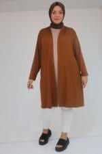 Büyük Beden Penye Ceket - Taba - 43008 - Görsel 4