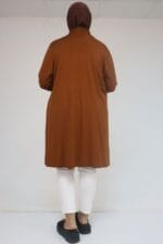 Büyük Beden Penye Ceket - Taba - 43008 - Görsel 5