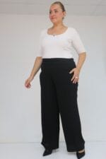59011 Büyük Beden Pervaz Kemerli Yandan Fermuarlı Krep Pantolon - Siyah - Large Moda - Görsel 2