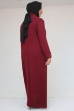 Büyük Beden Taş Detaylı Krep Elbise - Bordo - 52013 - Görsel 5