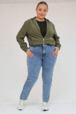 59031 Büyük Beden Paçası Yırtmaçlı Yırtmaçda Taş Detaylı Kot Pantolon - Kar Yıkama Mavi - Large Moda - Görsel 2