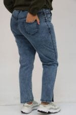 59031 Büyük Beden Paçası Yırtmaçlı Yırtmaçda Taş Detaylı Kot Pantolon - Kar Yıkama Mavi - Large Moda - Görsel 5