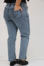 59031 Büyük Beden Paçası Yırtmaçlı Yırtmaçda Taş Detaylı Kot Pantolon - Soğuk Mavi - Large Moda - Görsel 5