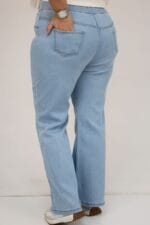 Büyük Beden Beli Lastikli İspanyol Paça Kot Pantolon - Buz Mavi - 9137-18 - Görsel 5