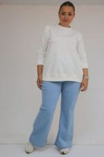 Büyük Beden Beli Lastikli İspanyol Paça Kot Pantolon - Buz Mavi - 9137-18 - Görsel 4