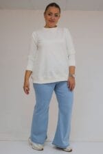 Büyük Beden Beli Lastikli İspanyol Paça Kot Pantolon - Buz Mavi - 9137-18 - Görsel 2