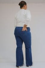 Büyük Beden Beli Lastikli İspanyol Paça Kot Pantolon - Mavi - 9137-18 - Görsel 5