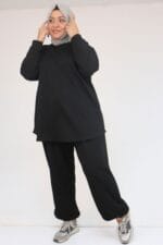 57058 Büyük Beden Pantolonlu Modal İkili Takım - Siyah - Large Moda - Görsel 2