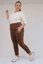 Büyük Beden Biyeli İçi Şardonlu Tayt - Kahve - 59504 - Görsel 2