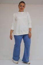 9137-19 Büyük Beden Beli Lastikli İspanyol Paça Kot Pantolon - Açık Mavi - Large Moda - Görsel 2