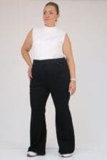 Büyük Beden İspanyol Paça Kot Pantolon - Siyah - 9137-20 - Görsel 4