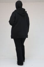 Büyük Beden Eteği Ribanalı Üç İplik Ceket - Siyah - 43069 - Görsel 6