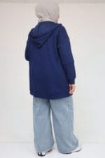 43072 Büyük Beden Waterport Biyeli Modal Ceket - İndigo - Large Moda - Görsel 5
