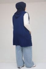 54011 Büyük Beden Cepleri Fermuarlı Modal - Kapitone Yelek - İndigo - Large Moda - Görsel 5