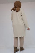 58162 Büyük Beden Garnili Modal Tunik - Bej - Large Moda - Görsel 5
