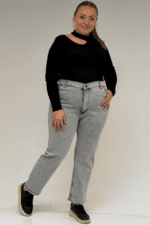9125-6 Büyük Beden Boy Friend Kot Pantolon -  Kar Yıkama Gri